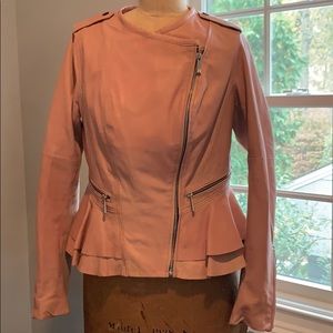 NWT peplum dusty pink BCBGMaxazria leather jacket
